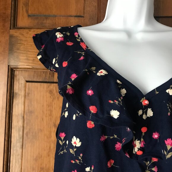 NWT St. John's Bay Navy Blue w/Pink & Ivory Flowers Sleeveless Top X-Large - Picture 5 of 11